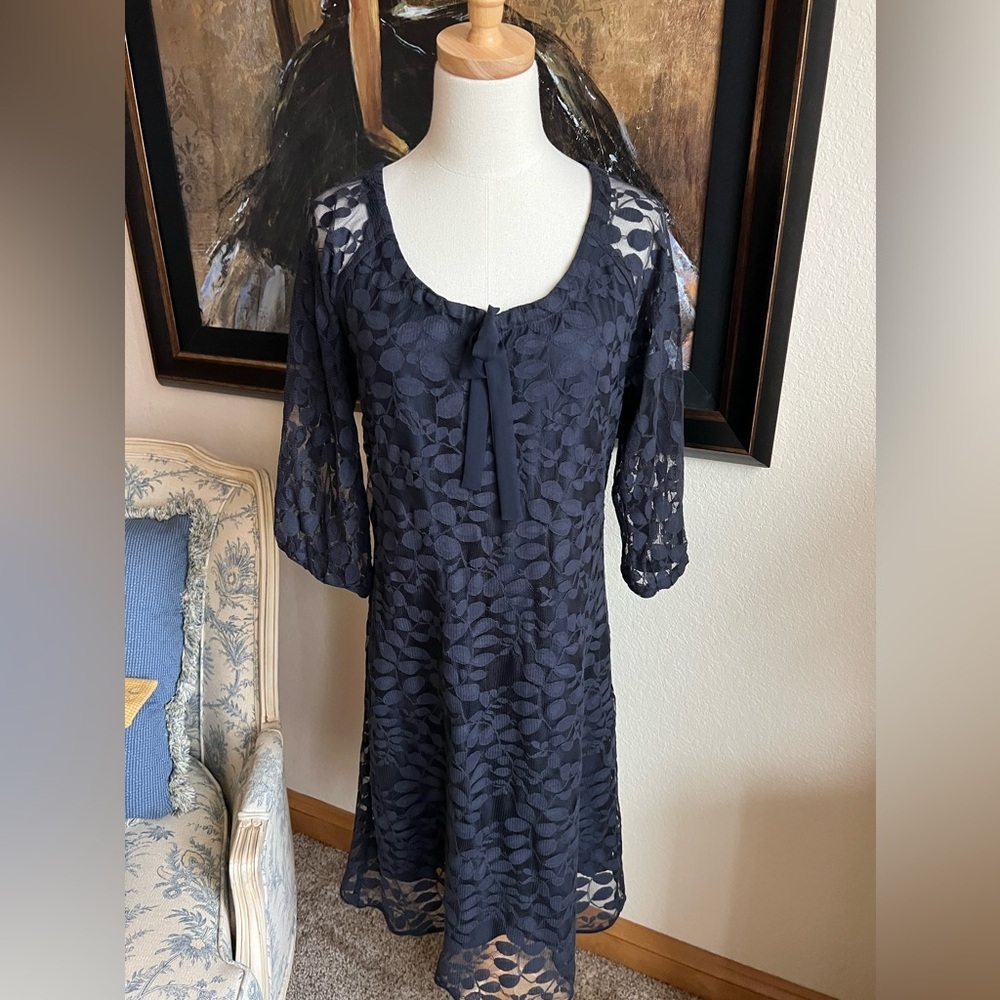 Garnet Hill Navy Lace And Silk Dress Size 8